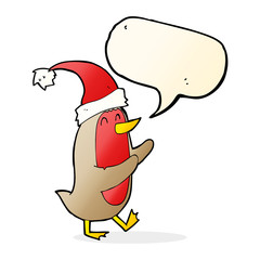 cartoon christmas robin with speech bubble