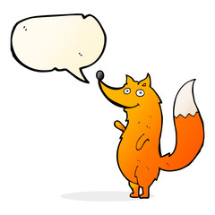cartoon waving fox with speech bubble