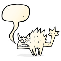 cartoon frightened cat with speech bubble