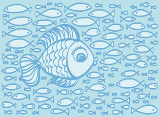 Cute cartoon hand drawn fish illustration