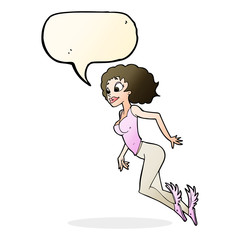cartoon flying woman with speech bubble