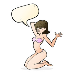 cartoon sexy bikini girl with speech bubble