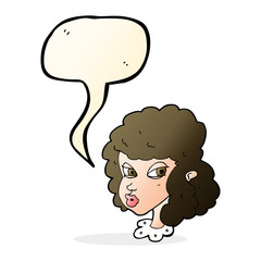 cartoon suspicious woman with speech bubble