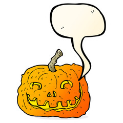 cartoon pumpkin with speech bubble
