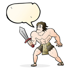 cartoon fantasy hero man with speech bubble