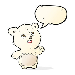 cartoon happy little teddy polar bear with speech bubble