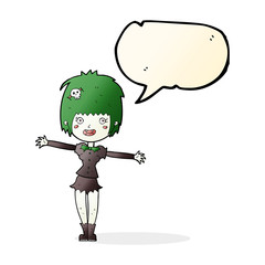 cartoon happy vampire girl with speech bubble