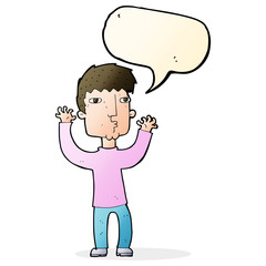 cartoon anxious man with speech bubble
