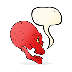 red skull illustration with speech bubble