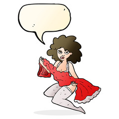cartoon woman changing with speech bubble