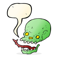 cartoon spooky skull with speech bubble