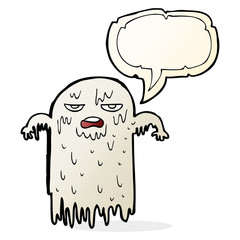 cartoon slimy ghost with speech bubble