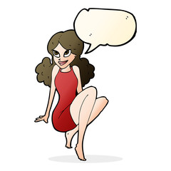 cartoon attractive woman posing with speech bubble