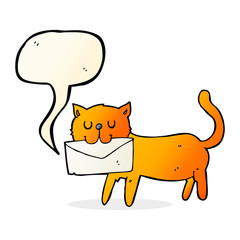 cartoon cat carrying letter with speech bubble