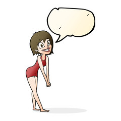 cartoon excited woman with speech bubble