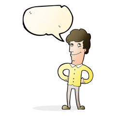 cartoon happy man with speech bubble