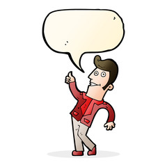 cartoon man giving thumbs up sign with speech bubble