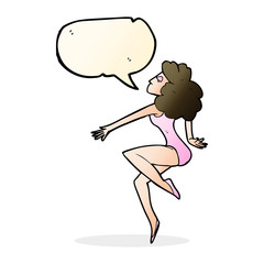 cartoon dancing woman with speech bubble
