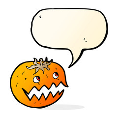 cartoon pumpkin with speech bubble
