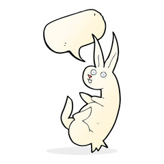 cue cartoon rabbit with speech bubble