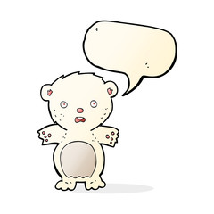 frightened polar bear cartoon with speech bubble