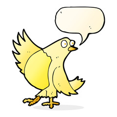 cartoon dancing bird with speech bubble