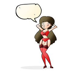 cartoon woman in lingerie with speech bubble