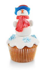 Christmas cupcake isolated on white