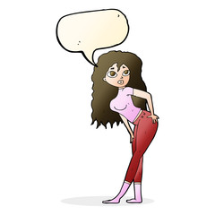 cartoon attractive woman looking surprised with speech bubble