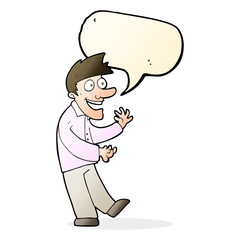 cartoon excited man with speech bubble