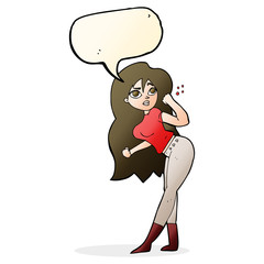 cartoon woman raising fist with speech bubble
