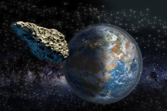 Asteroid on a collision course with Earth. 