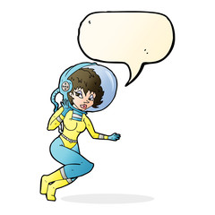 cartoon space woman with speech bubble
