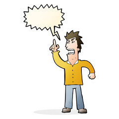 cartoon angry man making point with speech bubble