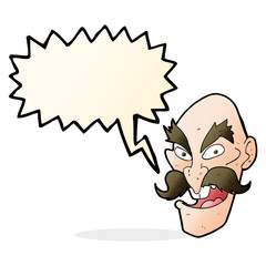 cartoon evil old man face with speech bubble
