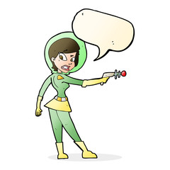 cartoon sci fi girl with speech bubble