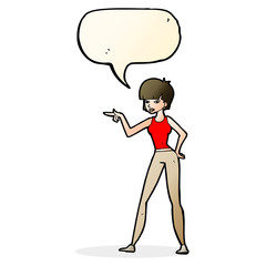 cartoon woman pointing with speech bubble
