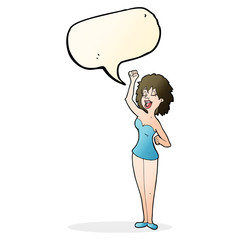 cartoon dancing woman with speech bubble