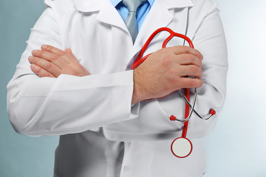 Doctor with stethoscope, close-up