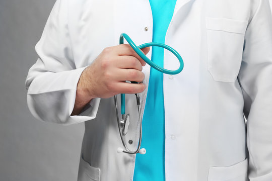 Doctor with stethoscope, close-up