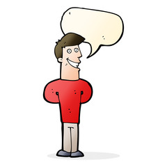 cartoon grinning man with speech bubble