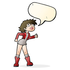 cartoon girl in leather jacket with speech bubble