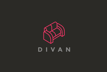 Furniture Divan Sofa Logo design vector template linear style
