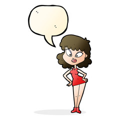 cartoon woman with hands on hips with speech bubble