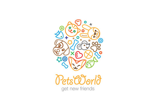 Pet Shop Veterinary clinic Logo design vector linear style