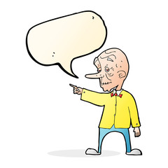 cartoon old man pointing with speech bubble
