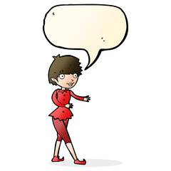 cartoon christmas elf woman with speech bubble