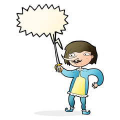 cartoon man with sword with speech bubble