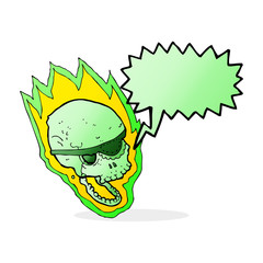 cartoon flaming pirate skull with speech bubble