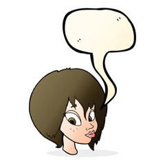 cartoon pretty female face pouting with speech bubble